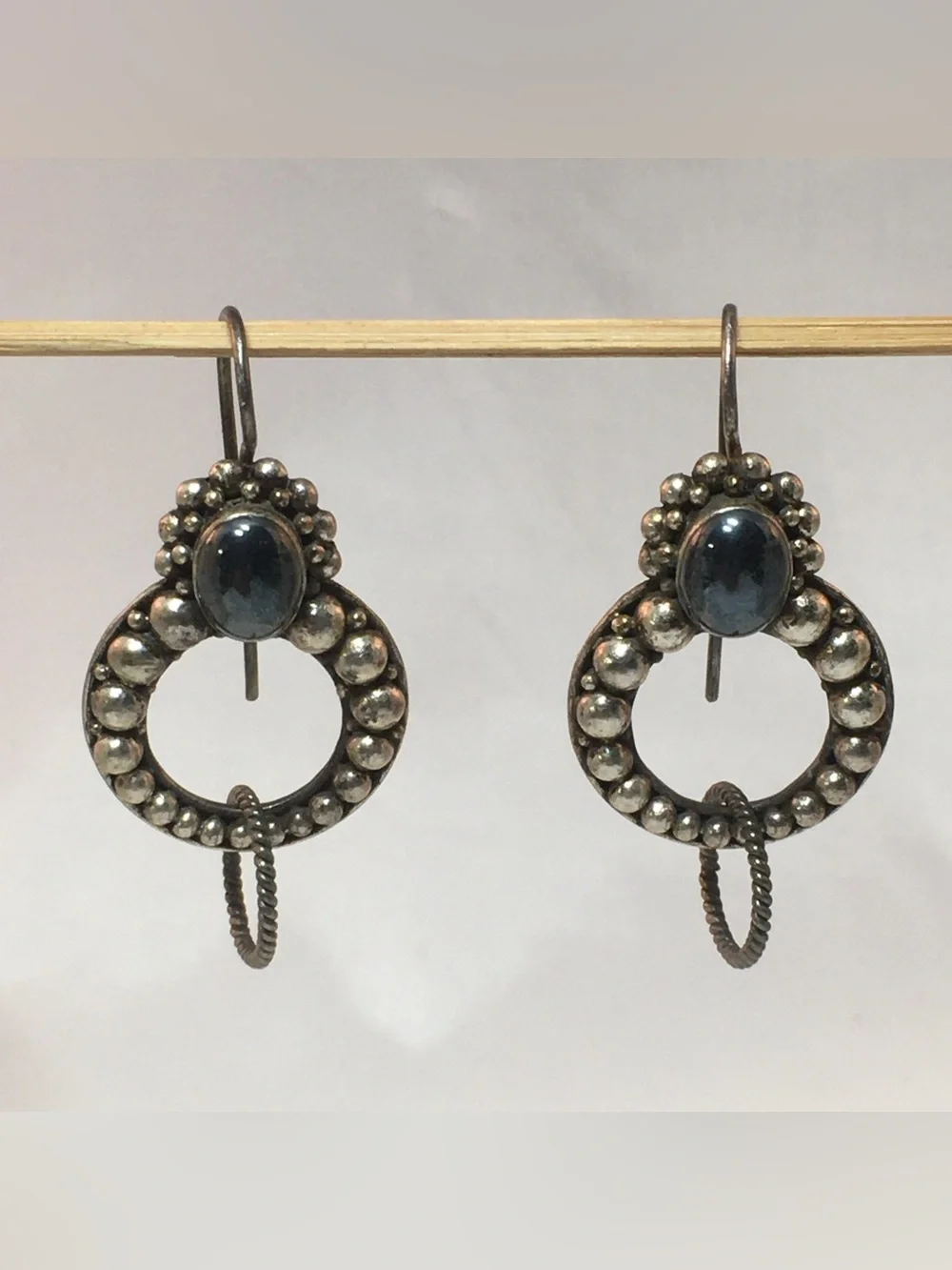 Sterling Silver Hematite Drop Hoop Earrings